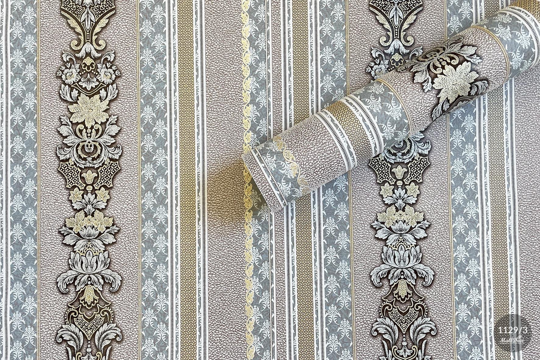 MallDeco TAPETA WINYLOWA MODEL SARDONE KAWA-ZŁOTO-SREBRNA