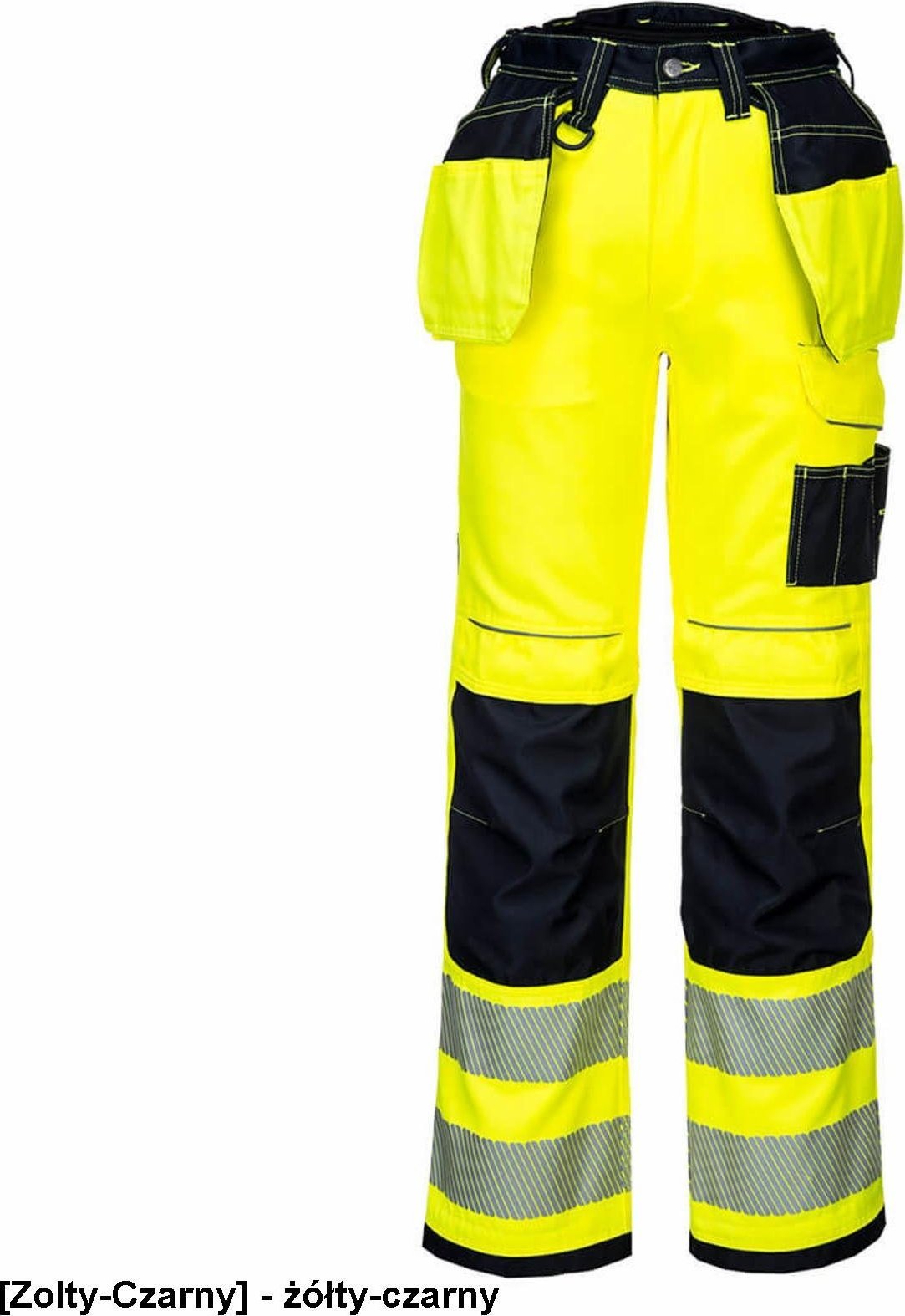 Portwest PW306 - Spodnie ostrzegawcze PW3 stretch z kieszeniami kaburowymi - żółty-czarny 48