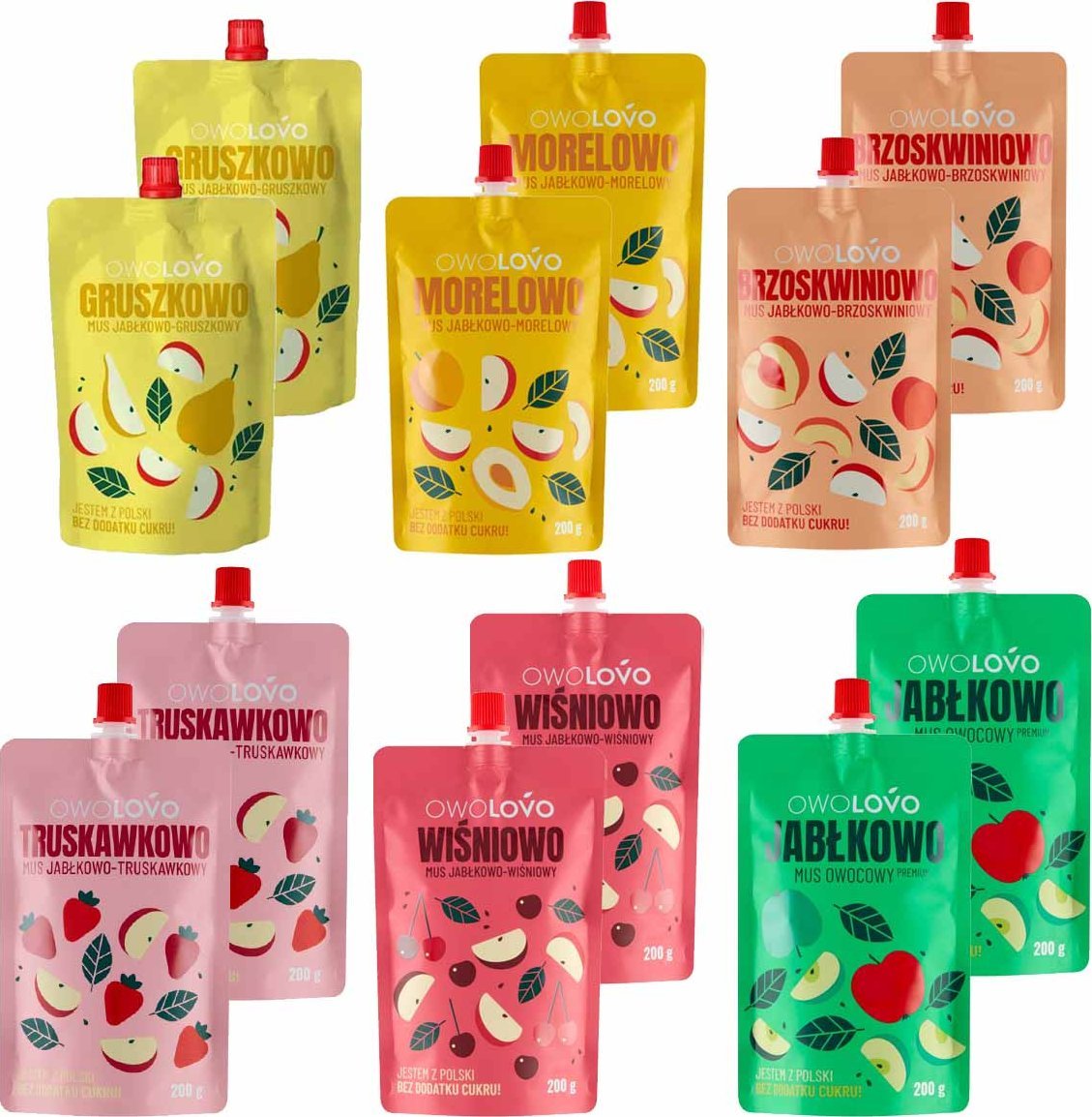 Owolovo Owolovo Mix 6 smaków musów owocowych 200 g x 12 sztuk
