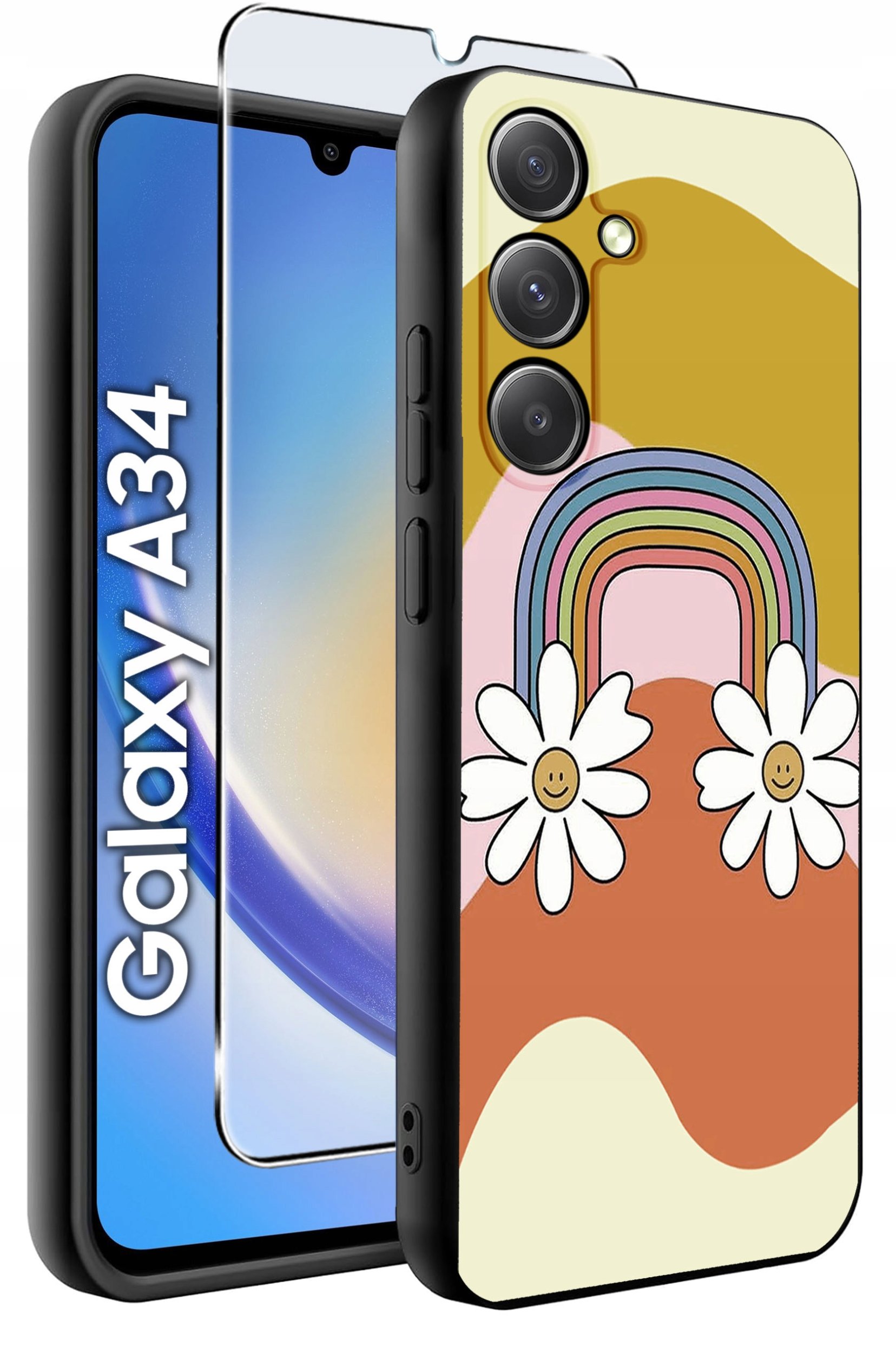 ETUI do Samsung A34 5G WZORY | SILIKONOWE MATT CASE + SZKŁO 9H