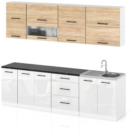 Meble Kuchenne Kuchnia Modułowa Robo Lux 2.6m Zestaw Sonoma Biały Połysk