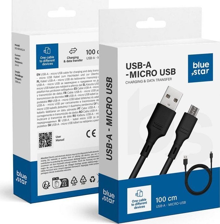 Kabel USB Bluestar USB-A - microUSB 1 m Czarny