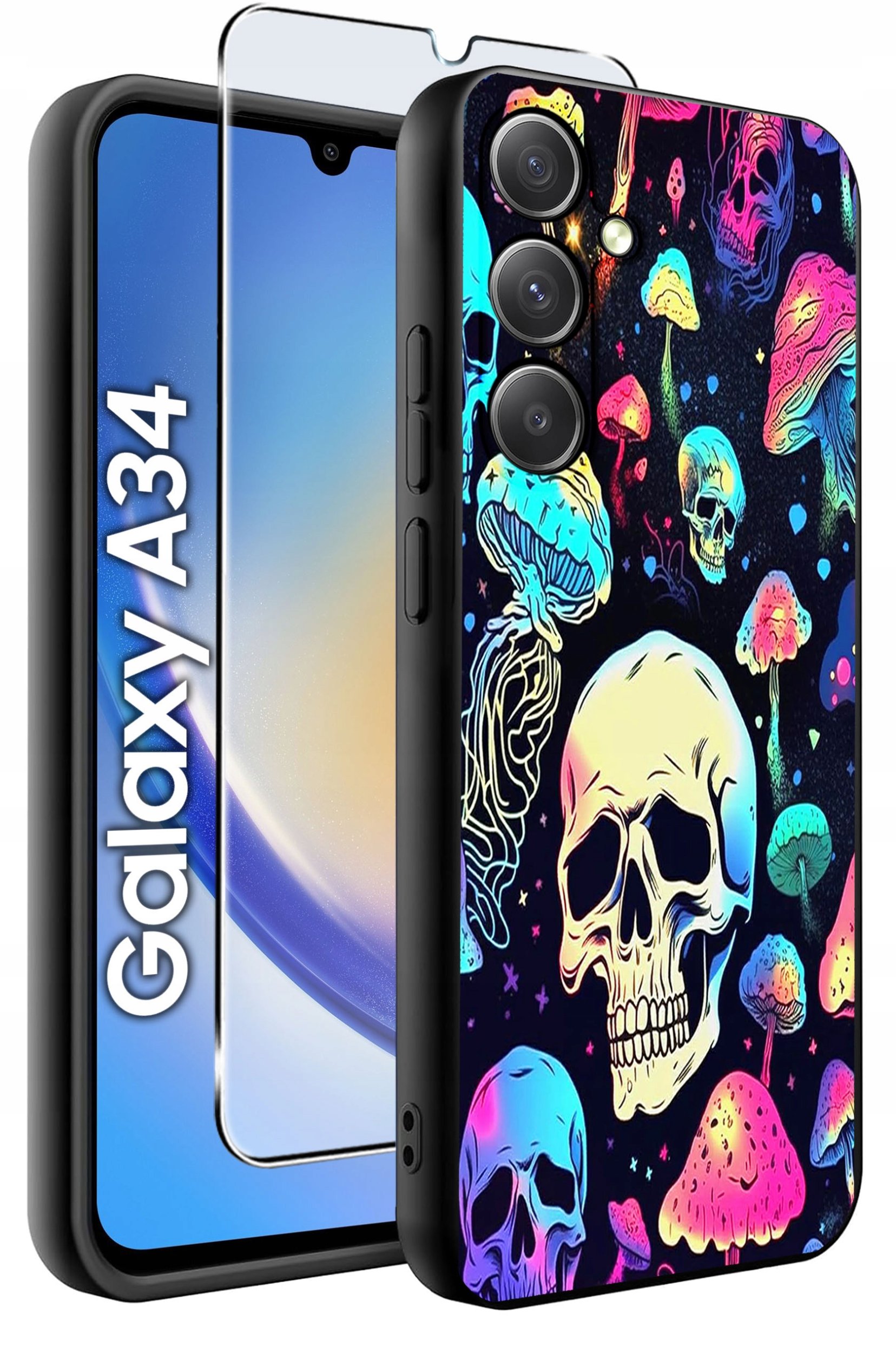 ETUI do Samsung A34 5G WZORY | SILIKONOWE MATT CASE + SZKŁO 9H