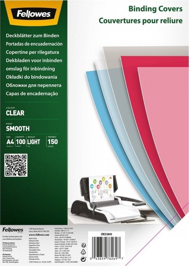 Fellowes Okładki do bindowania Smooth A4/150µm przezroczyste (100)