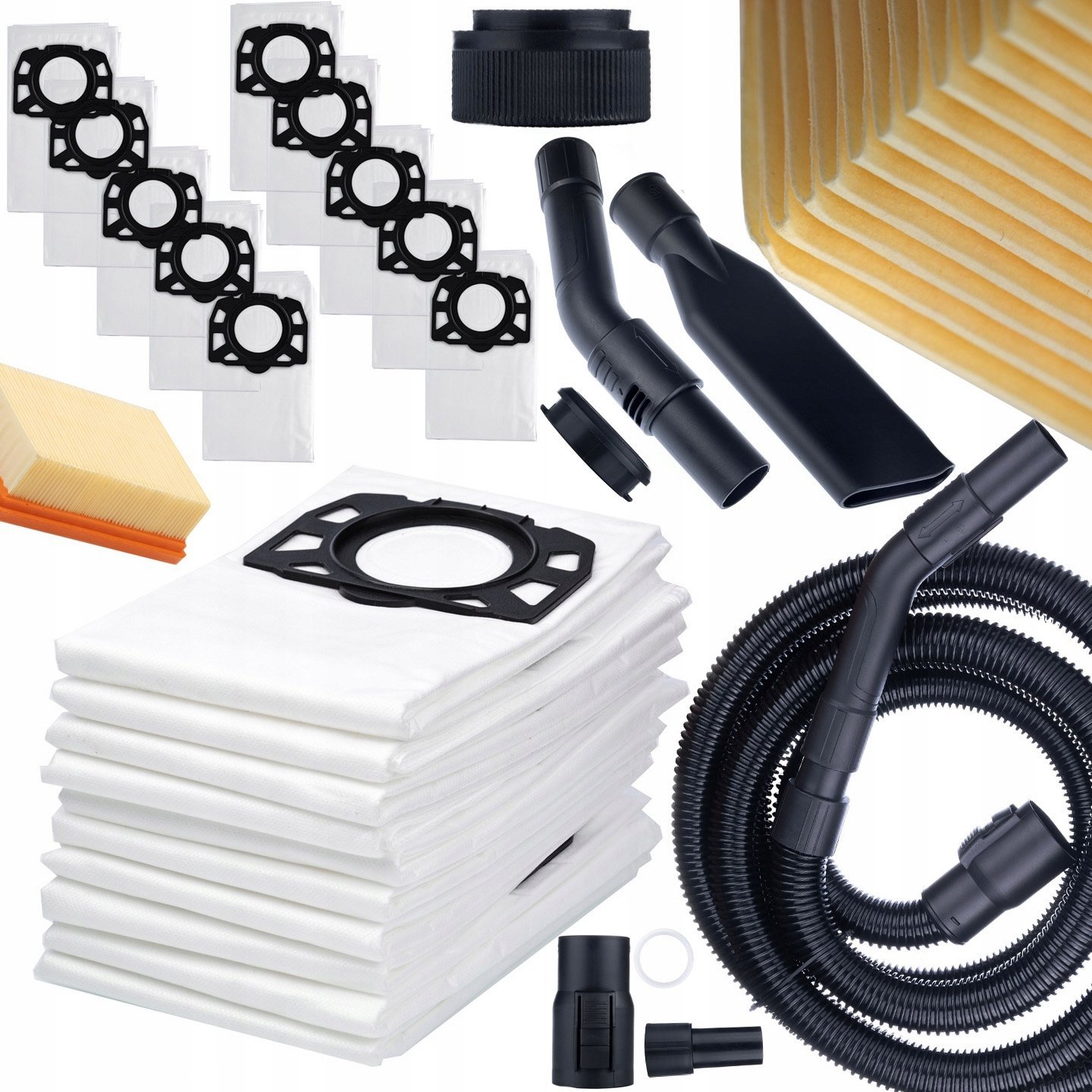 Worek do odkurzacza Rosfix ZESTAW 10X WORKI WORKÓW FILTR DO ODKURZACZA KARCHER WD4 WD5 WD6 + WĄŻ SSĄCY