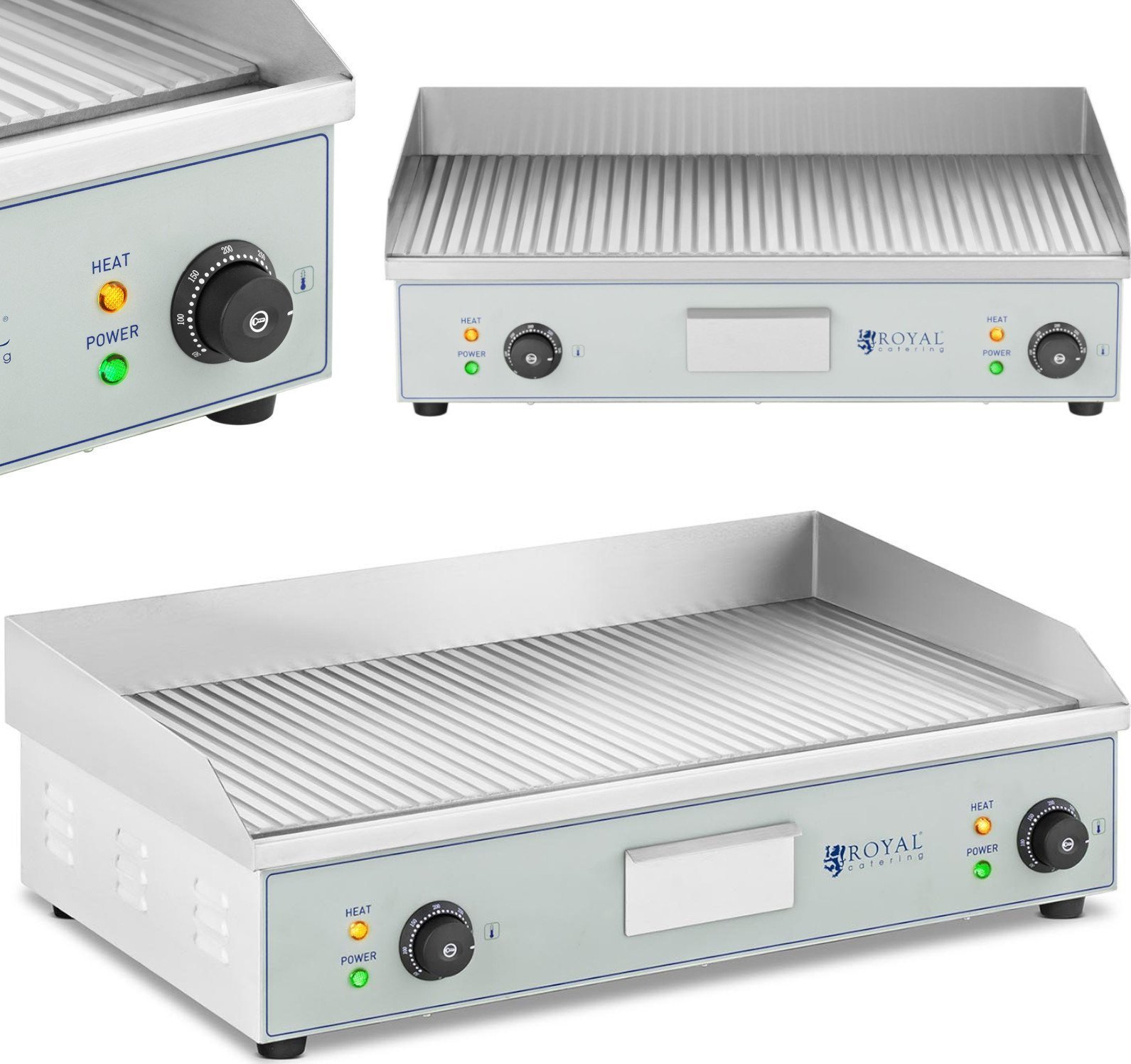 Royal Catering Grill elektryczny płyta grillowa ryflowana podwójna 400 x 730 mm 2 x 2000 W Grill elektryczny płyta grillowa ryflowana podwójna 400 x 7