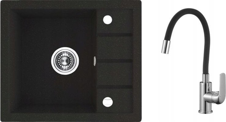 Zlewozmywak Laveo SBPE713Y ZLEW TRZYNASTKA GRANIT 1KOM+KR.OCIEK. 57X49,5 CZARNY Z SYF. I BAT.ELZA // ZL.LA.TRZYNAST-SBPE713Y
