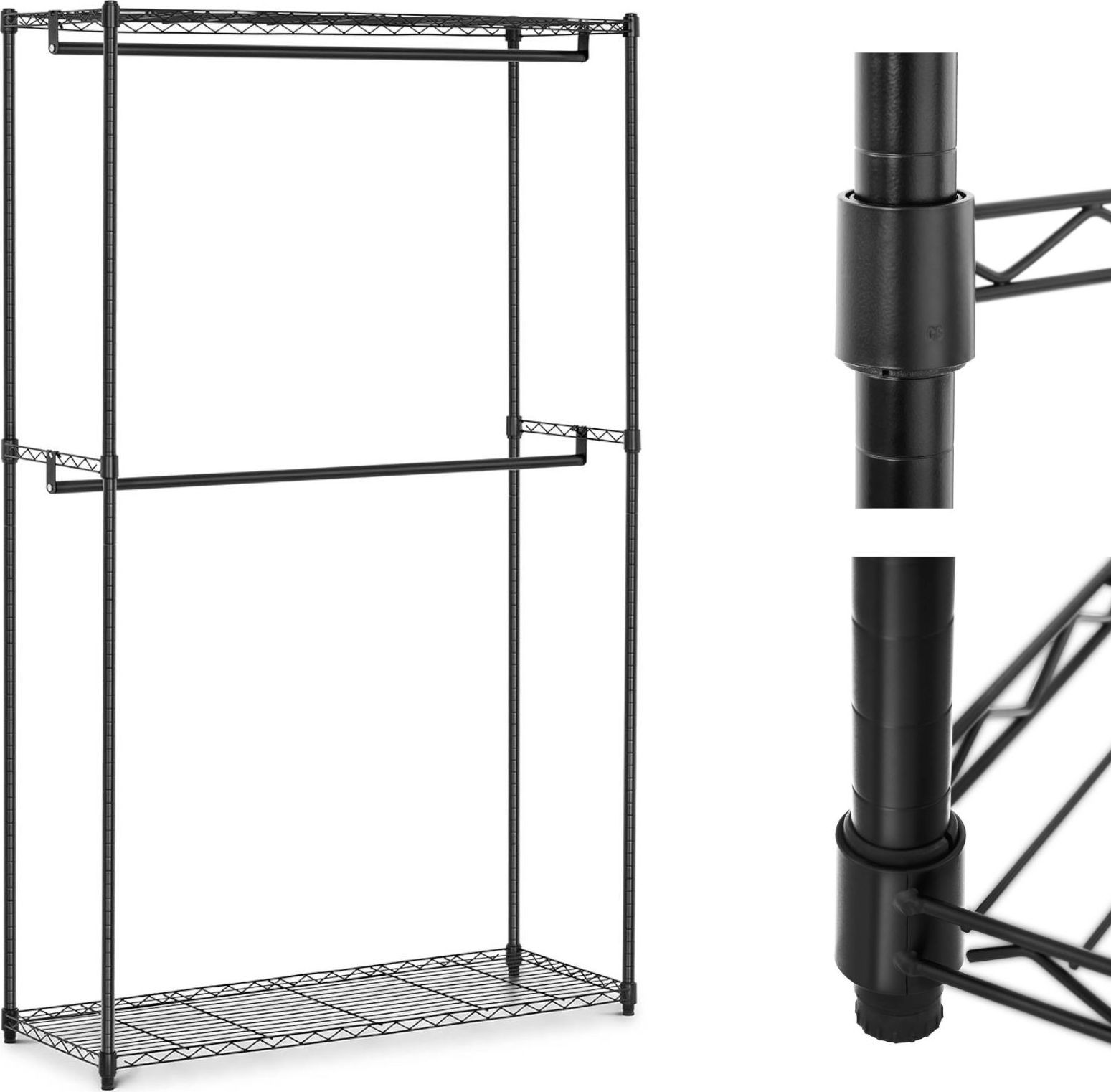 Royal Catering Regał druciany na ubrania do garderoby szatni 2 półki 2 wieszaki 120 x 45 x 199.5 cm do 200 kg Regał druciany na ubrania do garderoby s