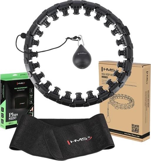 HMS ZESTAW HULA HOP HHW12 BLACK Z WYPUSTKAMI I OBCIĄŻNIKIEM HMS + PAS BR163 BLACK PLUS SIZE
