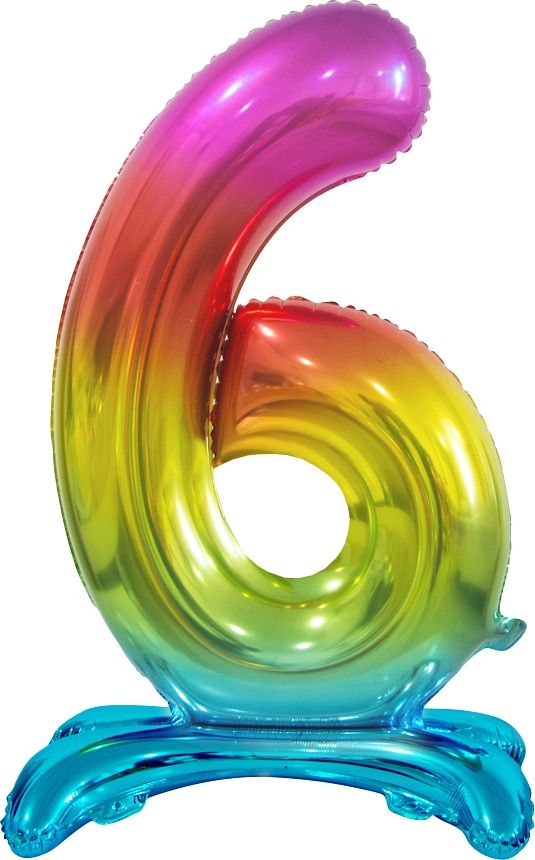 GoDan Balon foliowy stojący cyfra 6 tęczowa - 74 cm uniwersalny (45409-uniw) - 45409-uniw