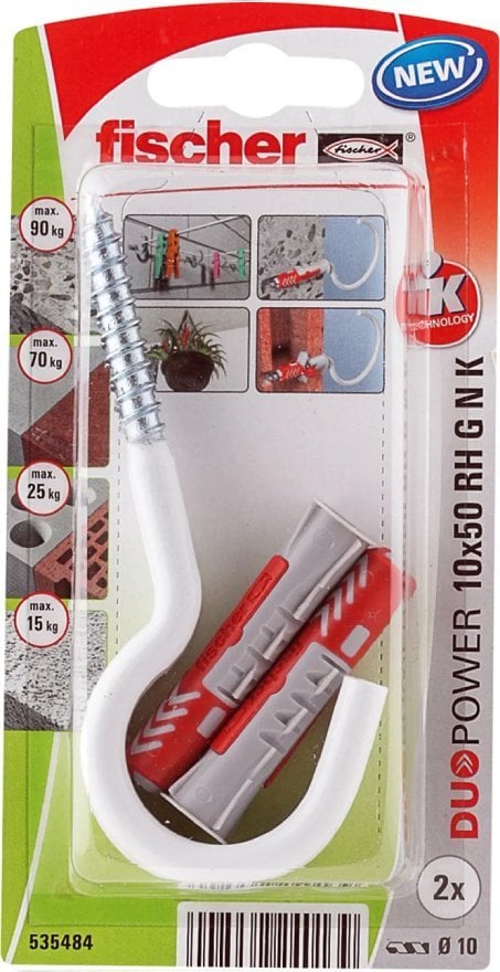 Fischer FISCHER KOŁEK DUOPOWER 10x50 Z HAKIEM OKRĄGŁYM /2szt. BIAŁE