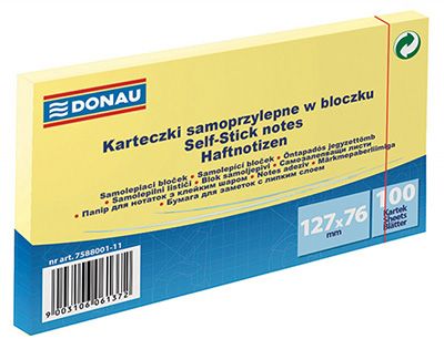Donau Bloczek samoprzylepny 127X76MM 1X100 jasnożółty (7588001-11)