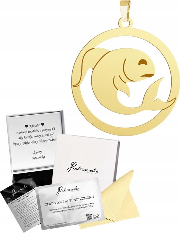 Radziszewska Jewellery Zawieszka Złota Znak Zodiaku RYBY Srebro 925 Prezent Dedykacja Gratis