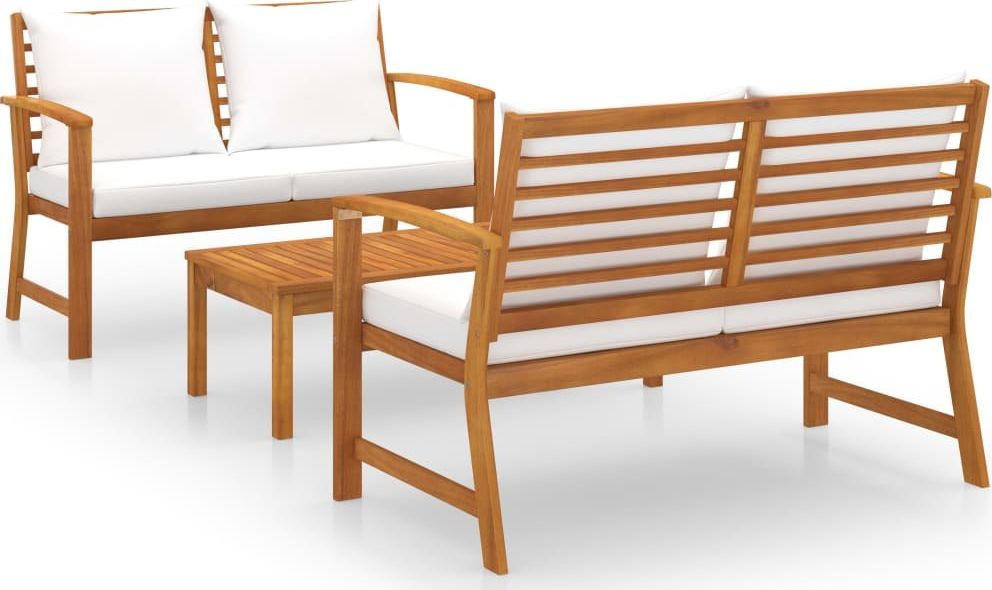 vidaXL 3-cz. zestaw wypoczynkowy do ogrodu, poduszki, drewno akacjowe