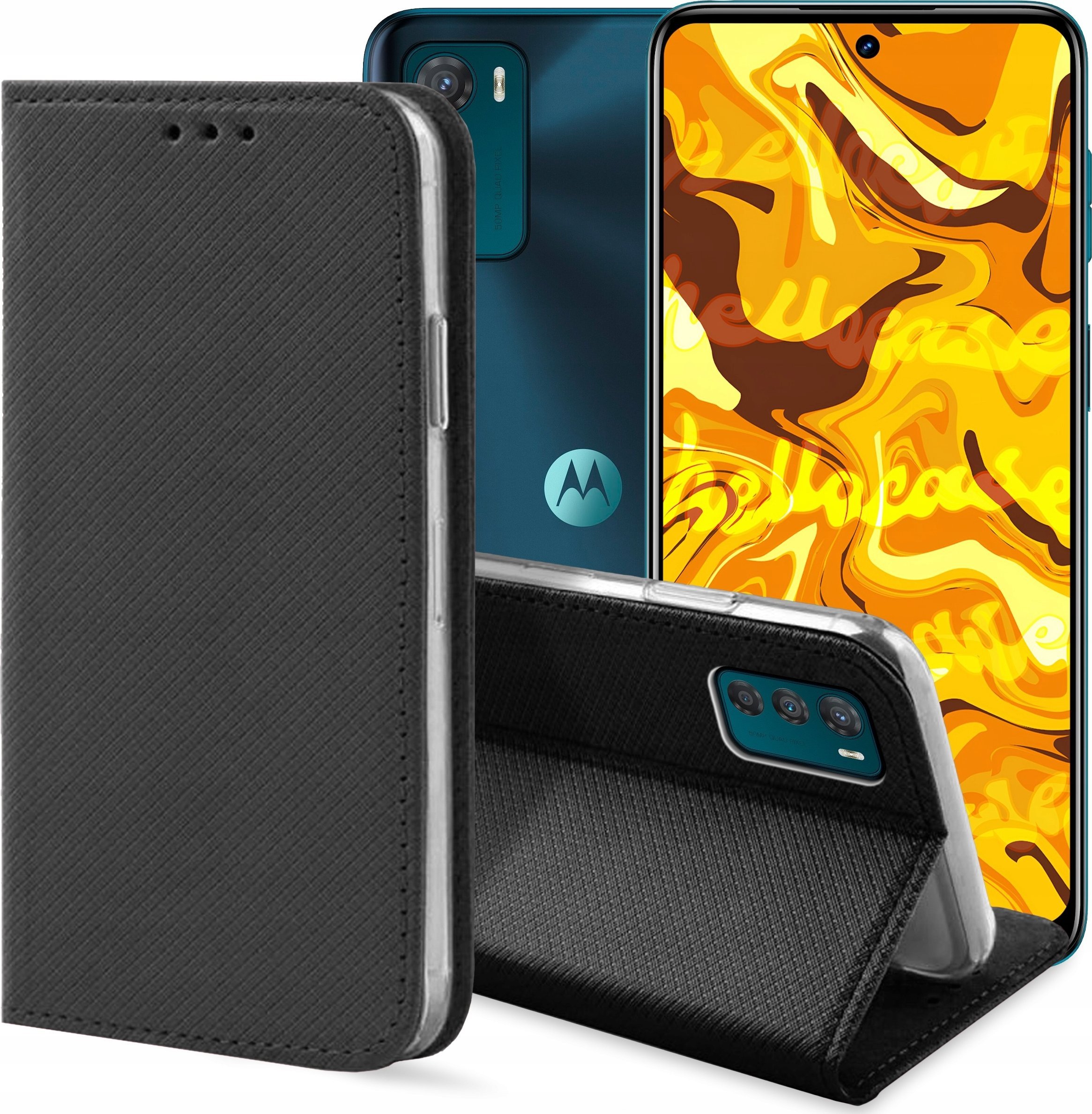 Hello Case ETUI Z KLAPKĄ DO MOTOROLA MOTO G42 CZARNE ZAMYKANE MAGNETYCZNE KABURA FLIP