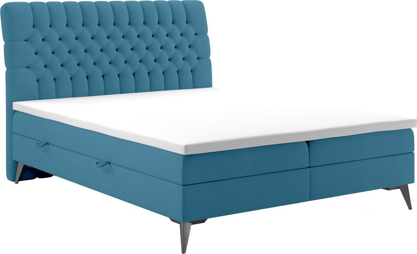 LAVERTO Łóżko kontynentalne BETAFO 160x200 ciemno niebieskie velvet z pojemnikiem