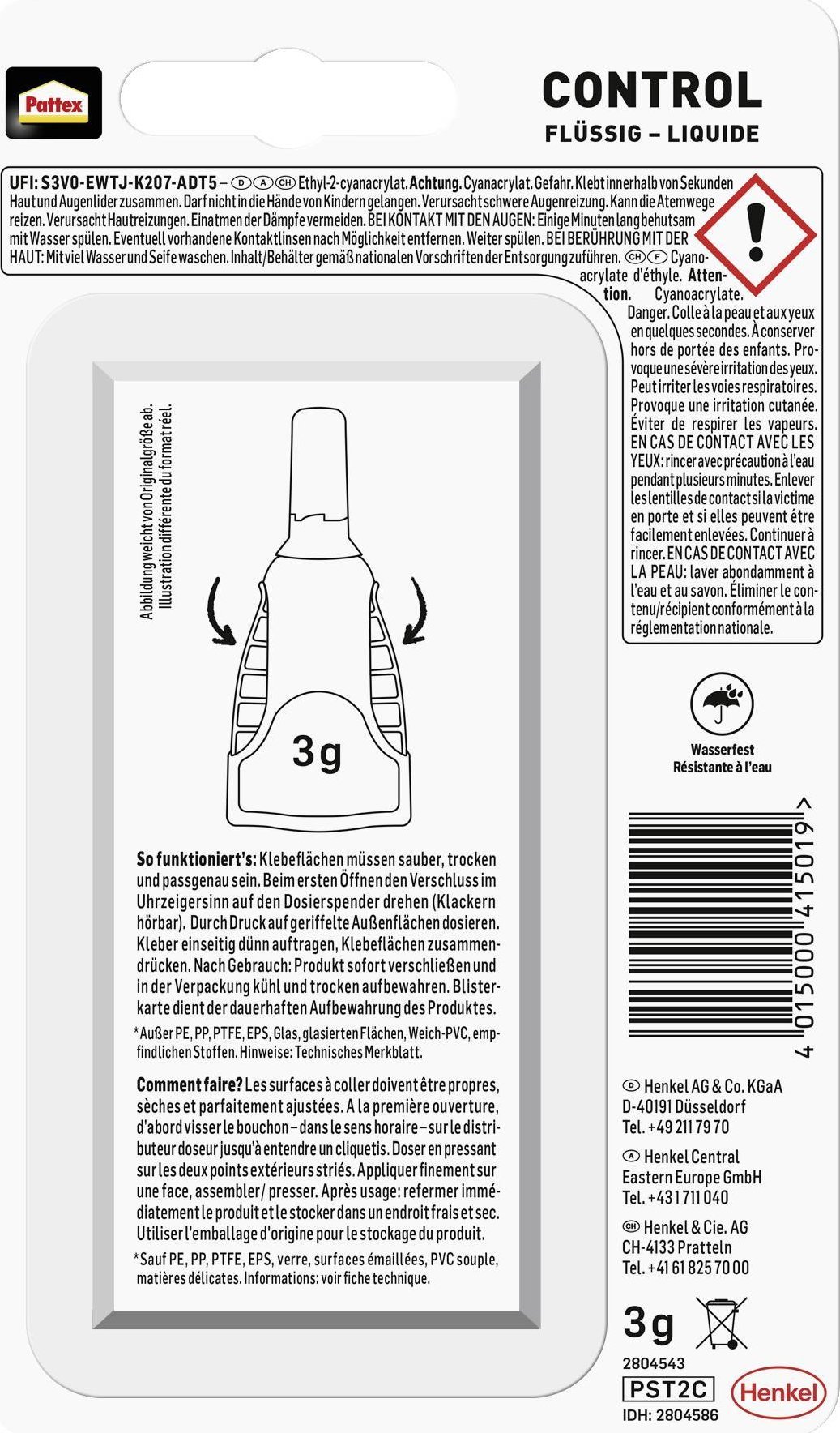 Pistolet do kleju Pattex Pattex Sekundenkleber Matic Flüssig, Applikatorflasche, 3g