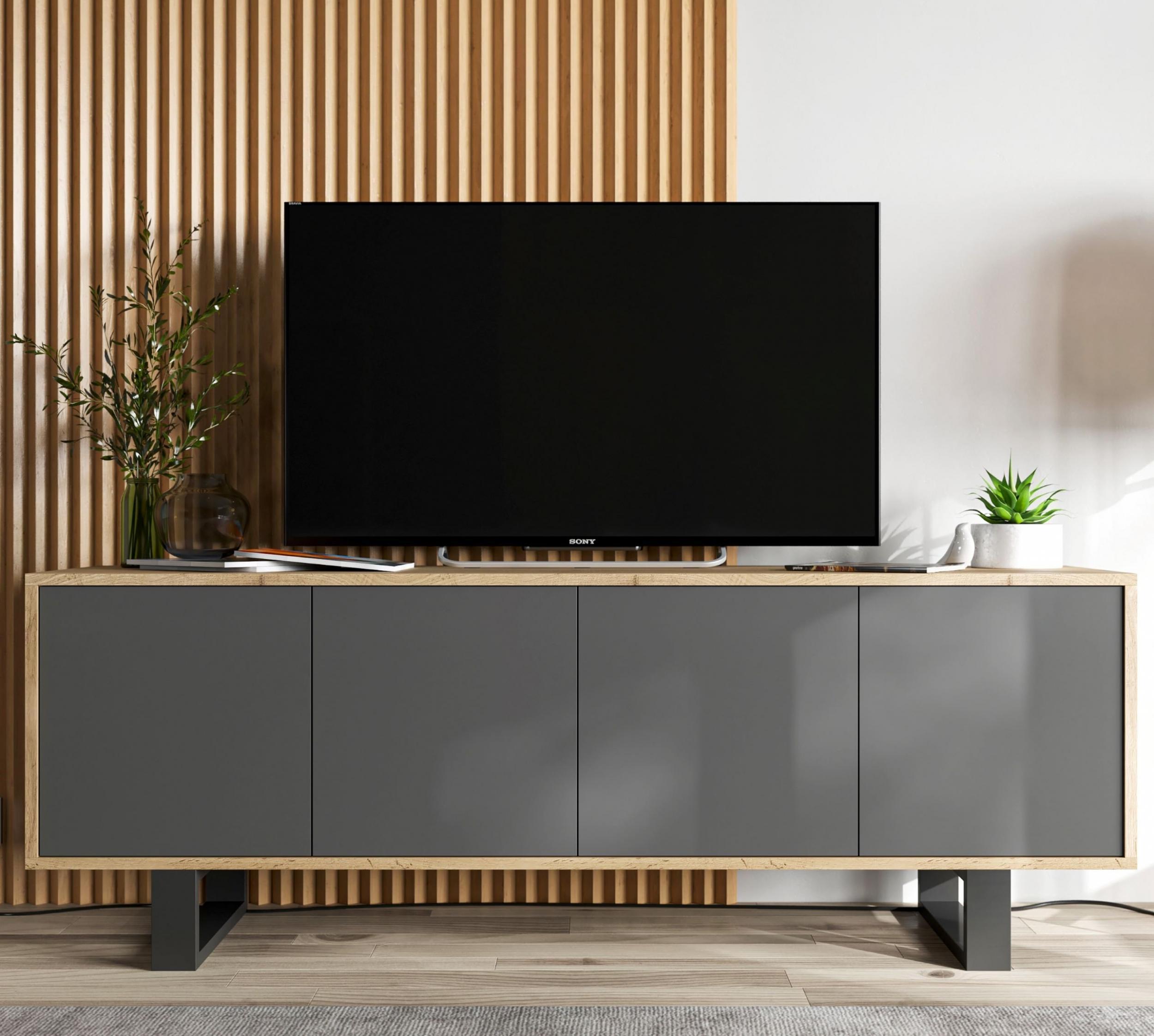 Meble Lindner Szafka RTV Loft Industrialna Dąb wotan grafit MAT komoda RTV Loft 150 cm