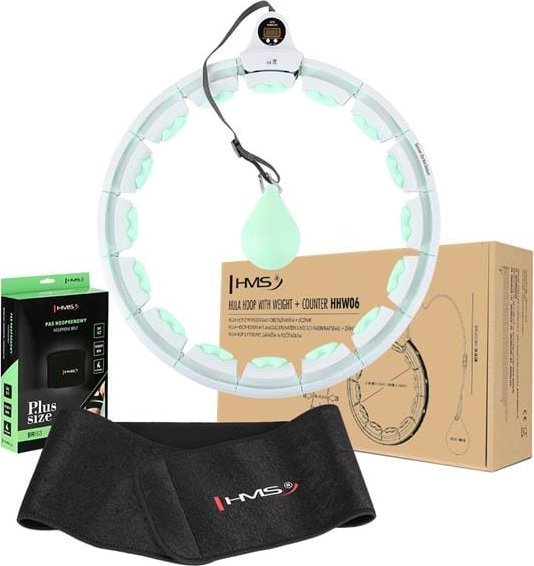 HMS ZESTAW HULA HOP HHW06 GREEN Z PIŁKĄ GRAWITACYJNĄ I LICZNIKIEM HMS + PAS BR163 BLACK PLUS SIZE