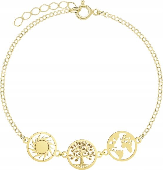 Radziszewska Jewellery Złota Bransoletka Słońce Drzewko Ziemia 925 Prezent DEDYKACJA GRATIS