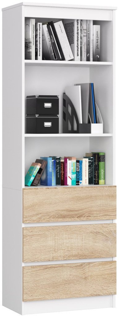 Fabryka Mebli Akord REGAŁ BIUROWY R 60 cm CLP 3 SZUFLADY 2 PÓŁKI BIAŁY / SONOMA