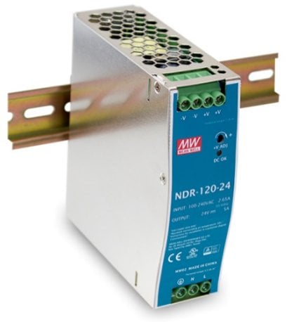 Zasilacz impulsowy AC/DC na szyne DIN 120W 90-264VAC Uwyj 12VDC 10A NDR-120-12,1-215XJB