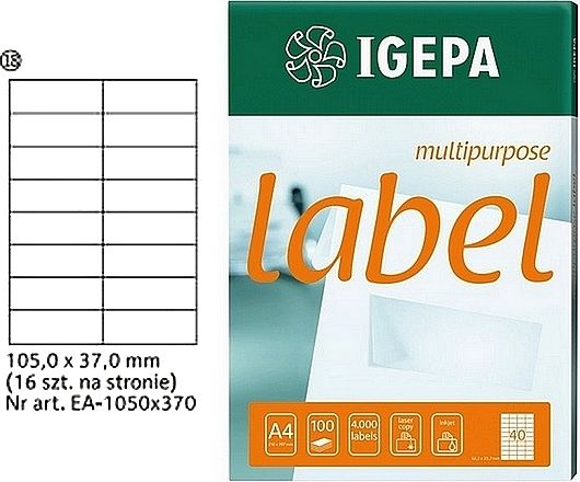 Igepa ETYKIETY A4 IGEPA 105 X 37.0 MM BIAŁE (100)