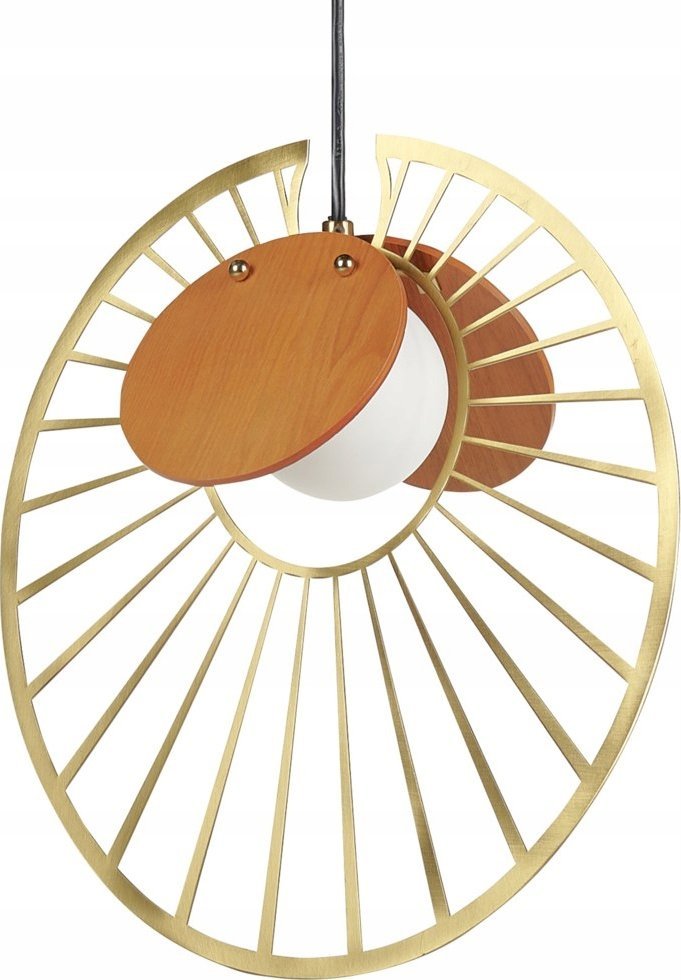 Lampa wisząca Beliani Lampa wisząca metalowa złota z jasnym drewnem BARGO