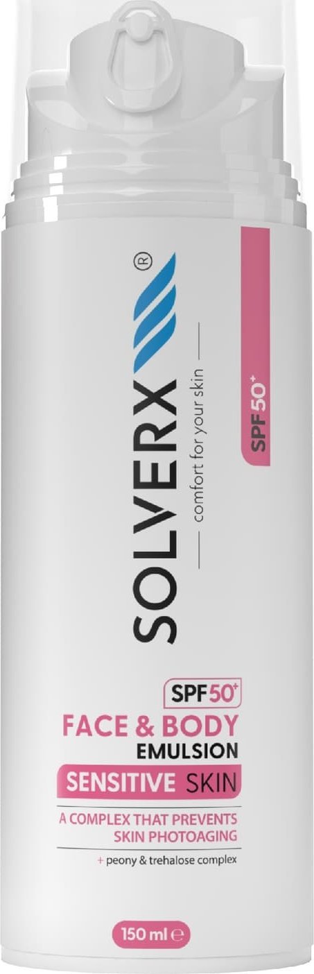 Solverx SOLVERX Sensitive Skin Emulsja ochronna do opalania do twarzy i ciała SPF50+ 150 ml
