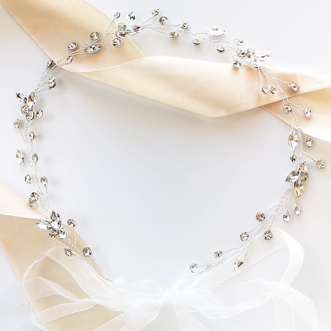 KOKONET srebrna GAŁĄZKA ślubna cyrkonie glam błyszcząca