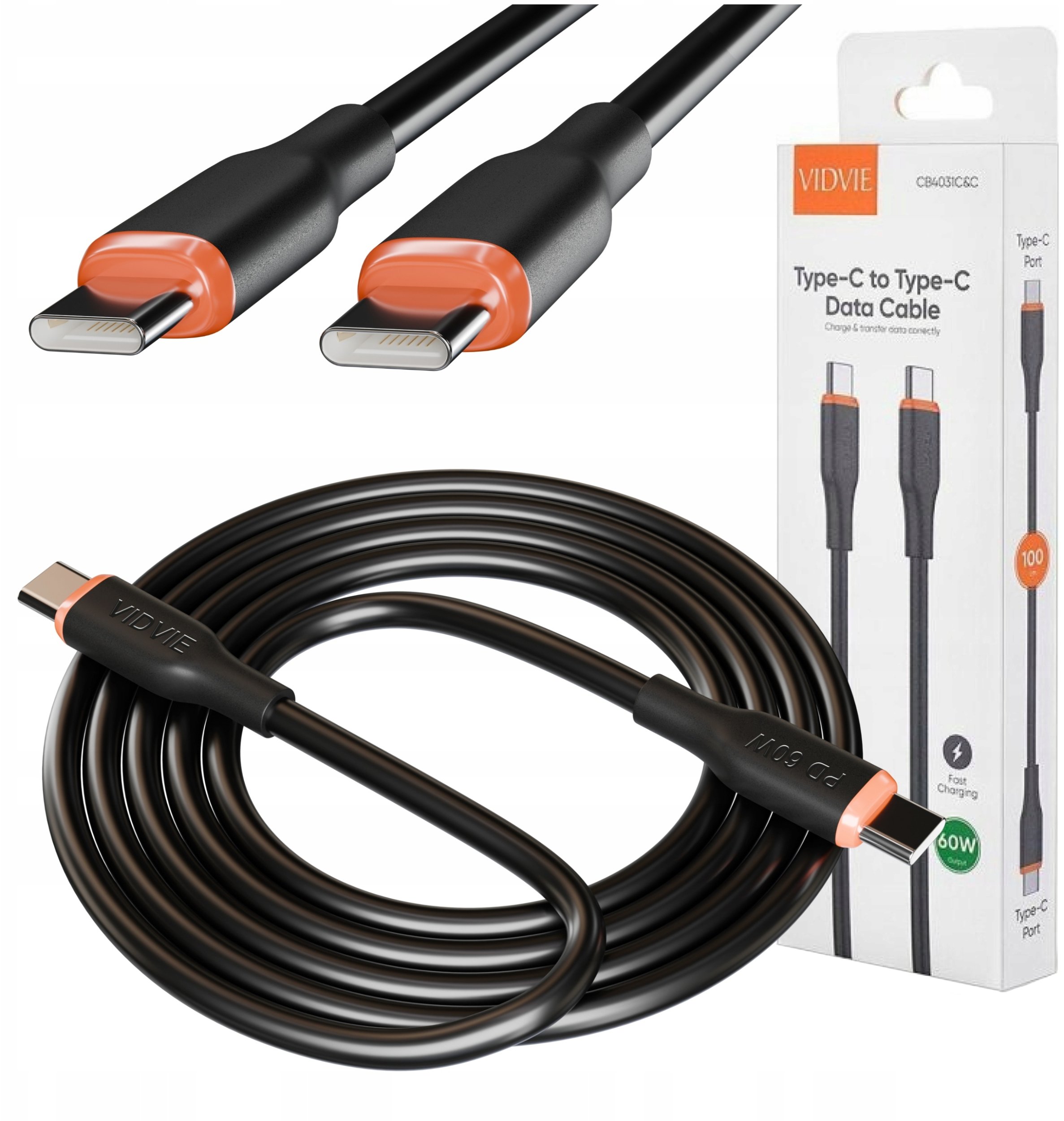 Kabel USB Vidvie SZYBKI KABEL USB TYP-C PRZEWÓD MOCNY SZYBKIE ŁADOWANIE 60W 1m