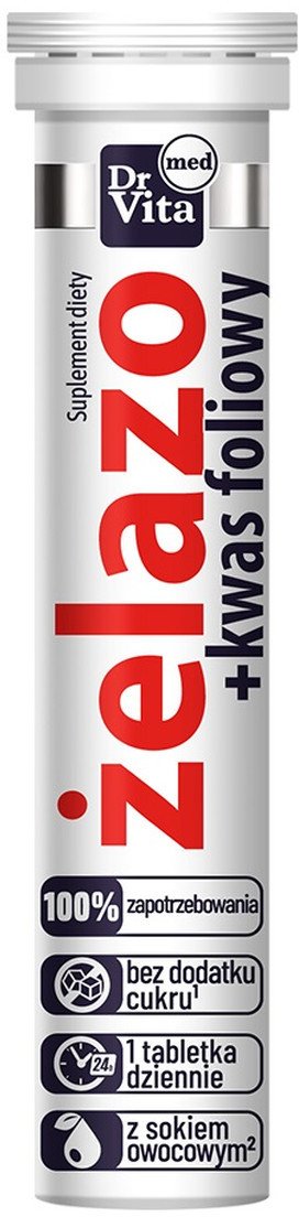 DR VITA_Med Żelazo + Kwas Foliowy suplement diety 20 tabletek musujących