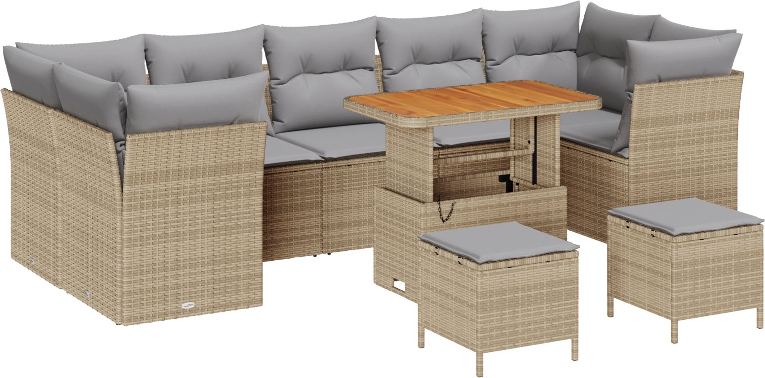10-częściowy zestaw sof ogrodowych z poduszkami Beżowy Rattan Akacja