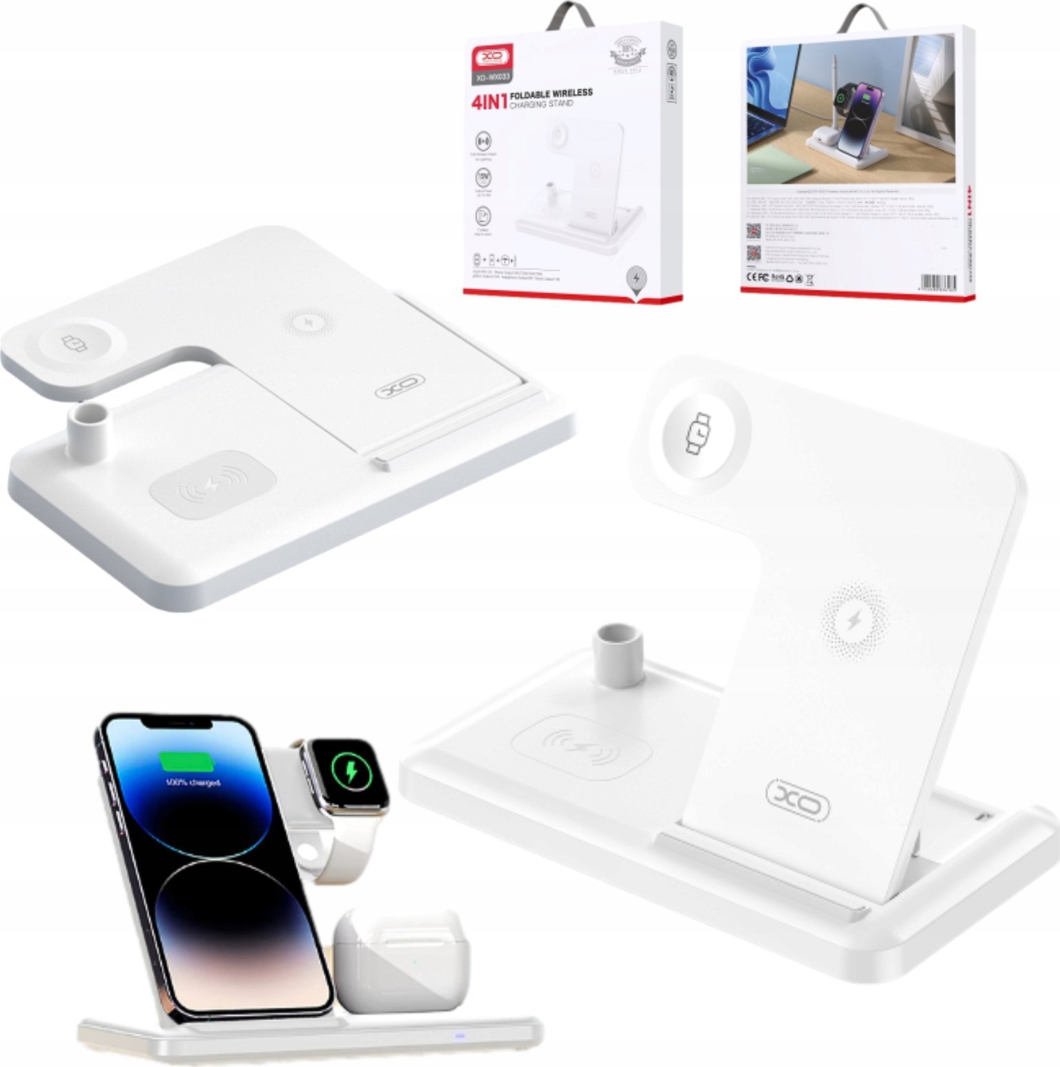 Ładowarka XO STACJA XO ŁADOWARKA BEZPRZEWODOWA INDUKCYJNA WX033 15W biała 4w1