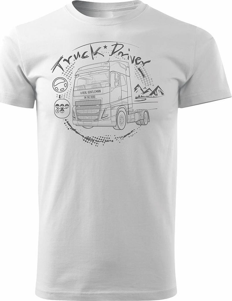 Topslang Koszulka z ciężarówką Volvo prezent dla kierowcy Tira TIR męska biała REGULAR S