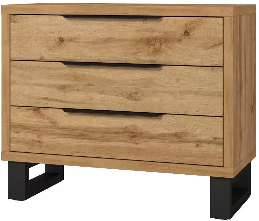 Komoda HALLE 3S 99cm dąb wotan mat/czarna z szufladami HELVETIA