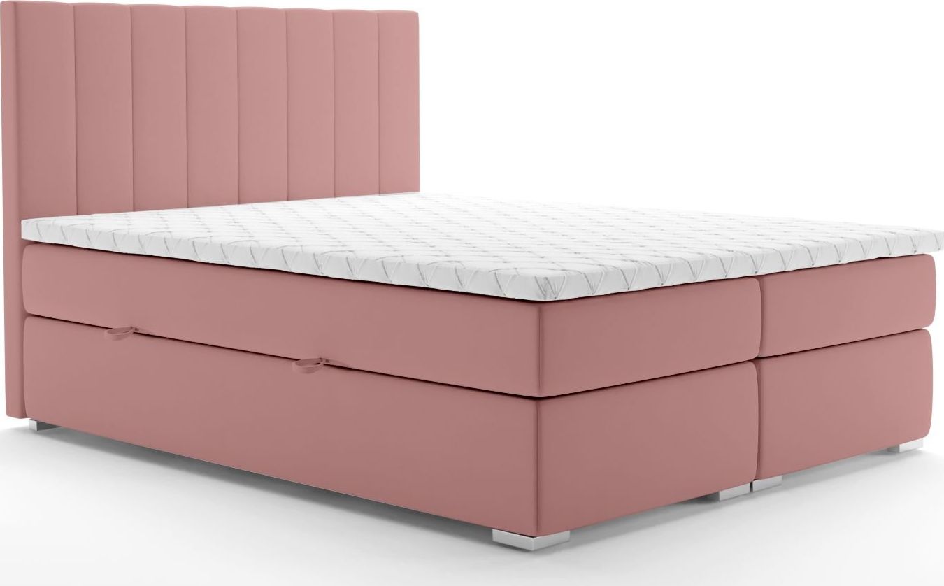 LAVERTO Łóżko kontynentalne SALIMA 180x200 różowe velvet z pojemnikiem