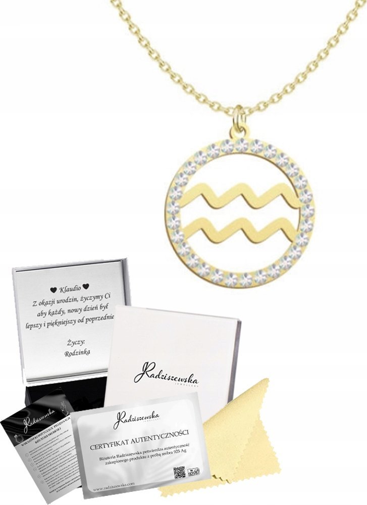 Radziszewska Jewellery Naszyjnik Złoty Znak Zodiaku Wodnik Srebro 925 Prezent DEDYKACJA GRATIS