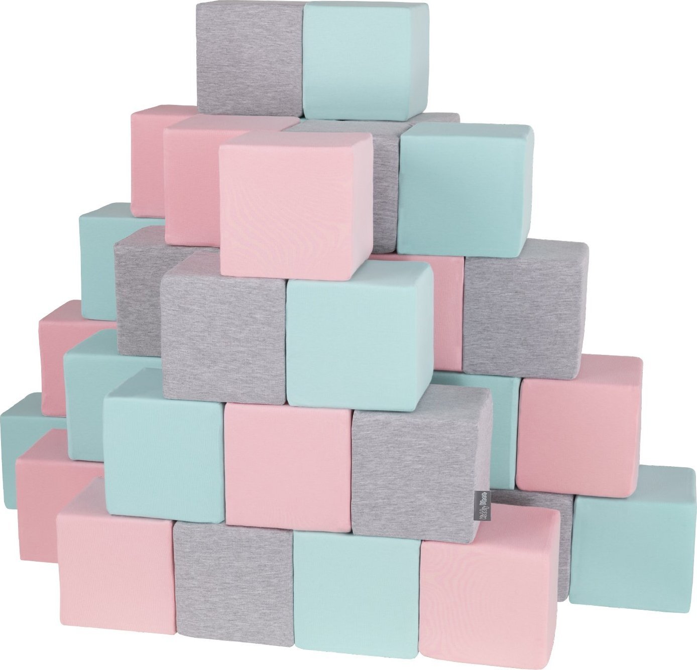 KiddyMoon Miękkie klocki 14cm sześciany: jasnoszary-różowy-miętowy 48 Zabawka klocki z pianki