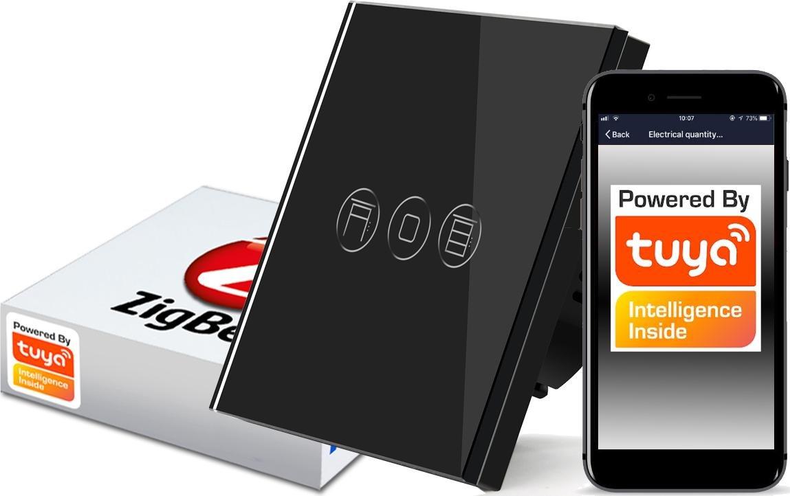 RTX Włącznik rolet Dotykowy Szklany Tuya Zigbee Czarny