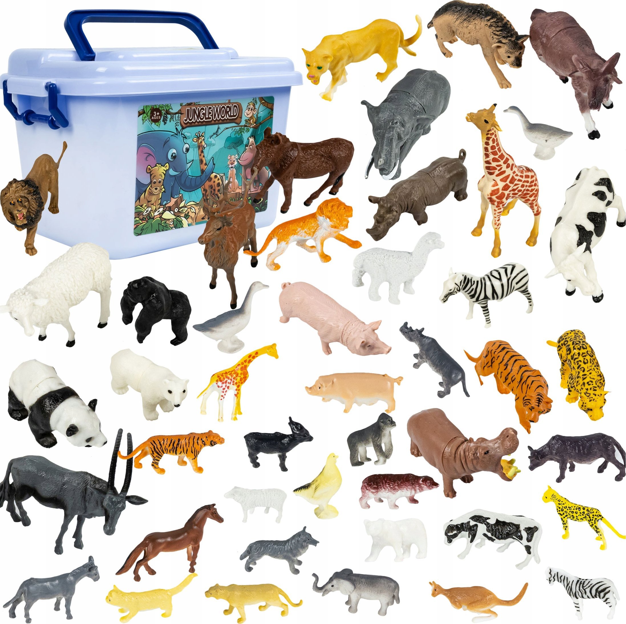 Figurki Zwierzęta Zoo Zwierzątka Zestaw Figurek Dzikie Safari Kuferek 58 El