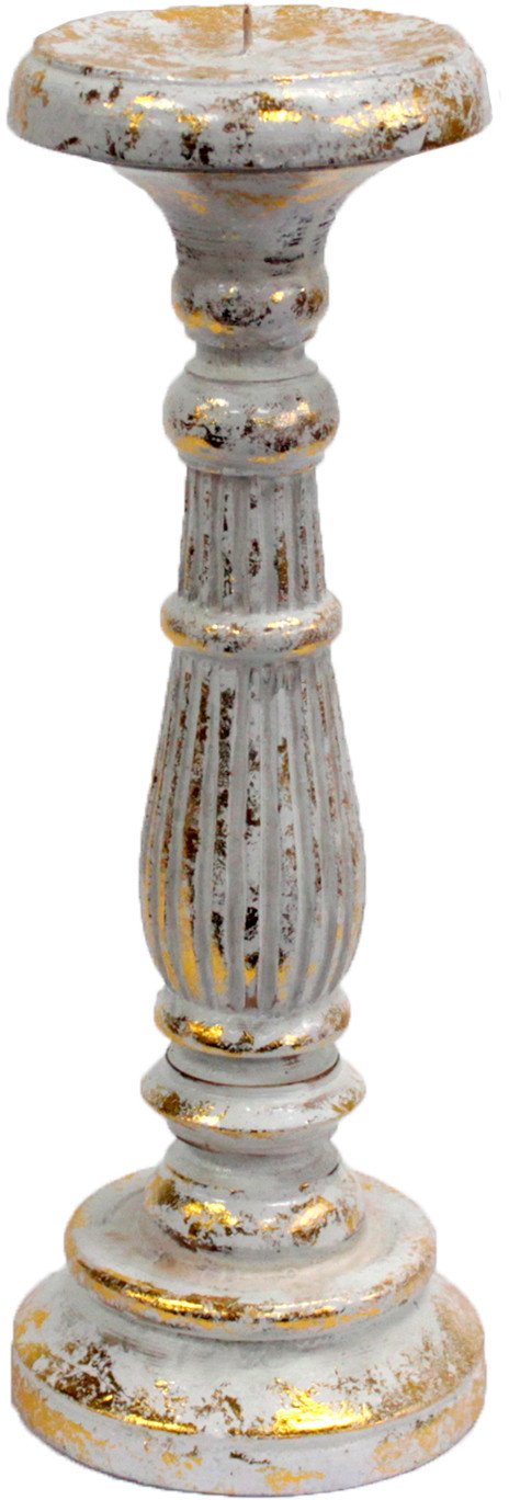 Świecznik drewniany Vintage - Biały Średni