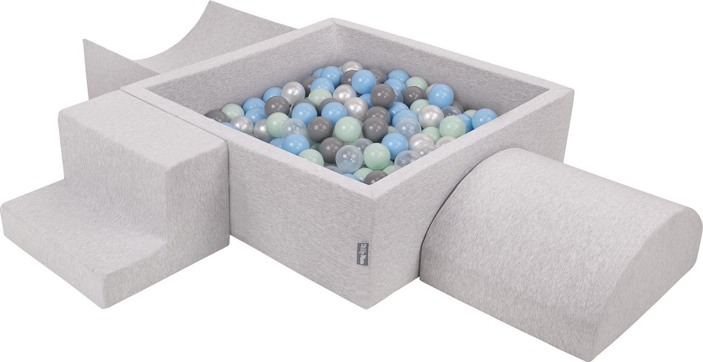 KiddyMoon KiddyMoon Piankowy plac zabaw PPZP-KW30D-134 z piłeczkami jasnoszary: perła-szary-transparent-babyblue-mięta basen 300/rampa L/półwałek L/sc