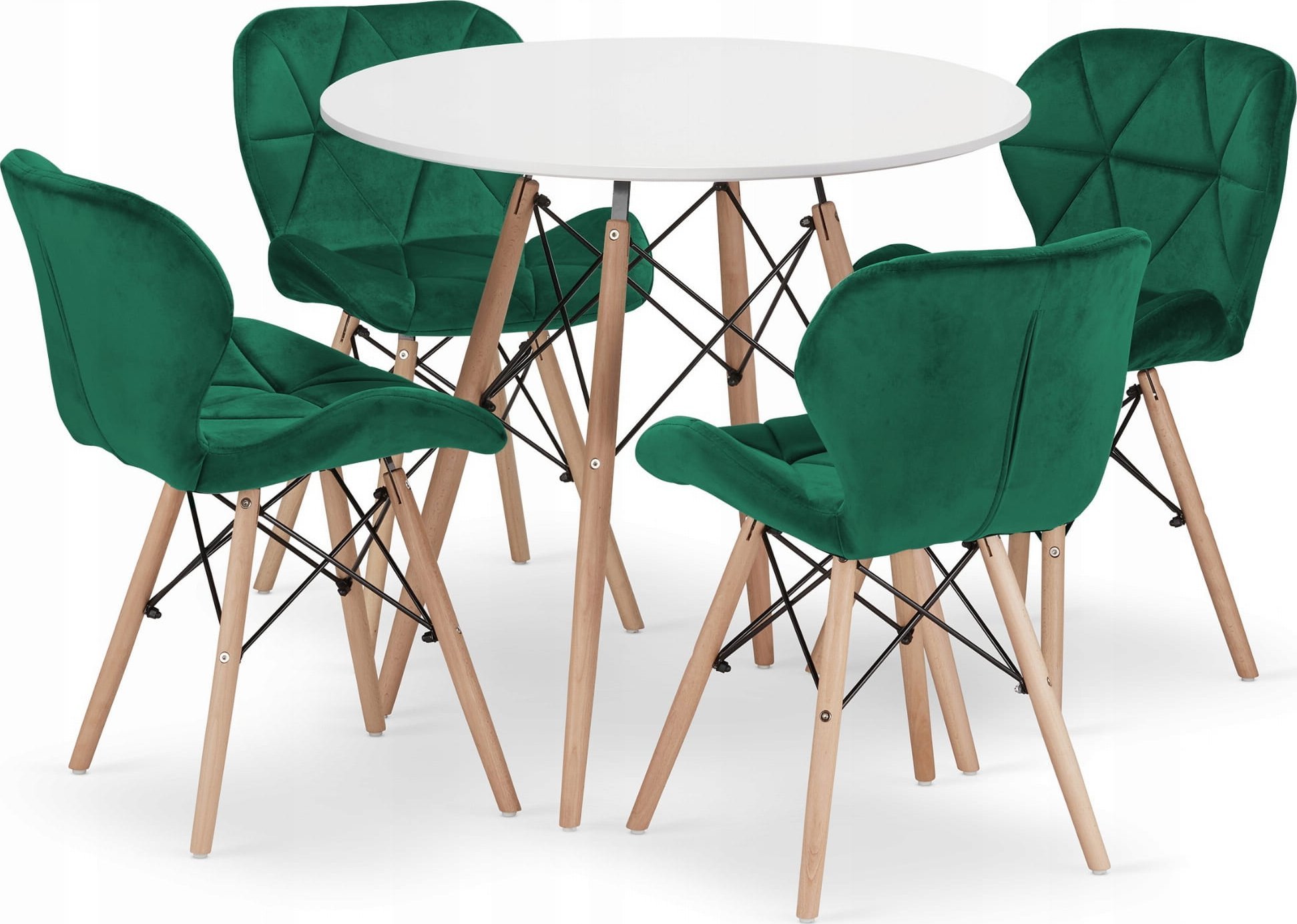 Leobert Zestaw stół okrągły TODI 80 biały + 4 krzesła LAGO zielone