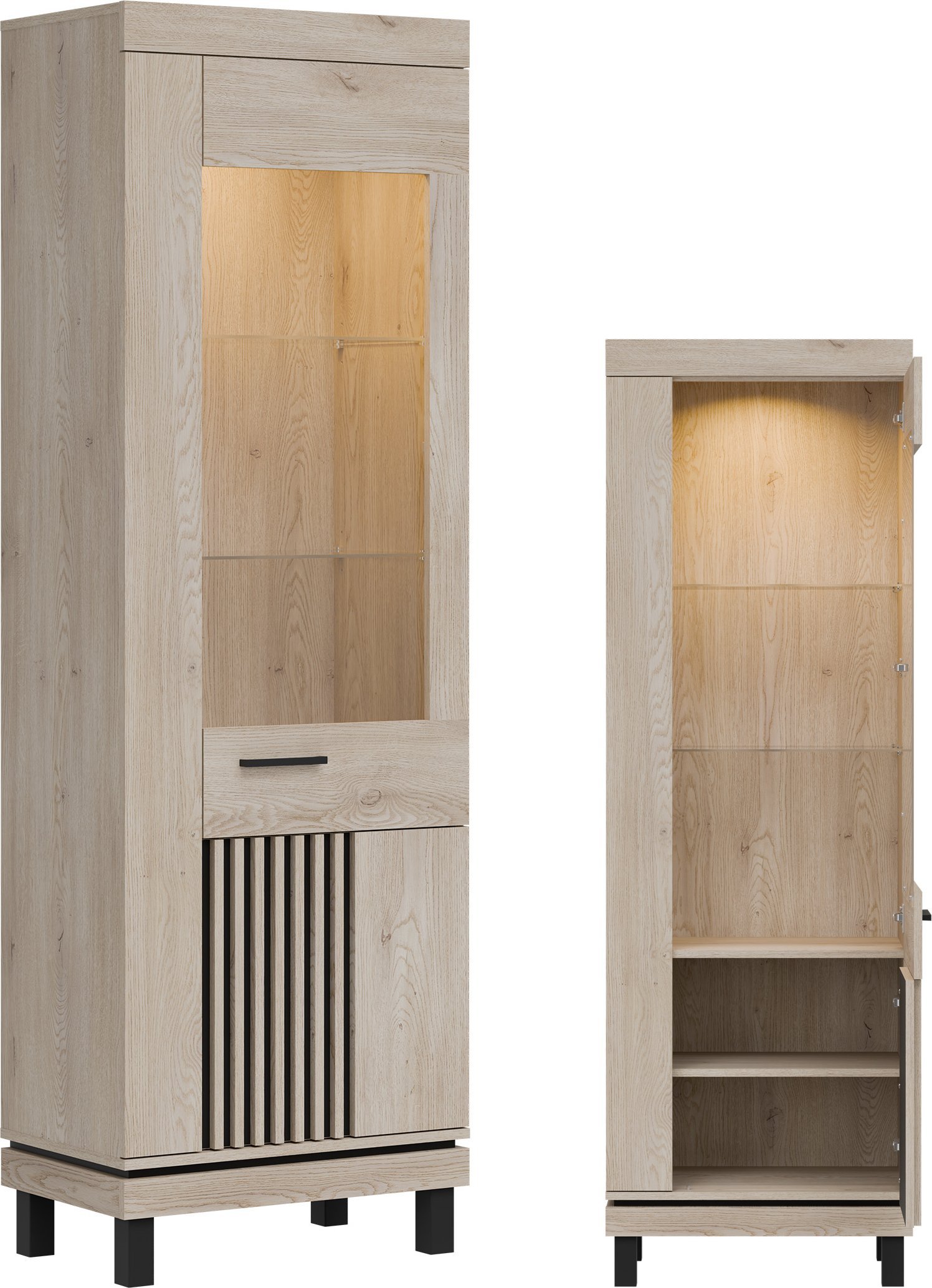 BogFran Witryna L/P Gablota szklana do salonu, sypialni Dąb Lamele Loft MATI MI07