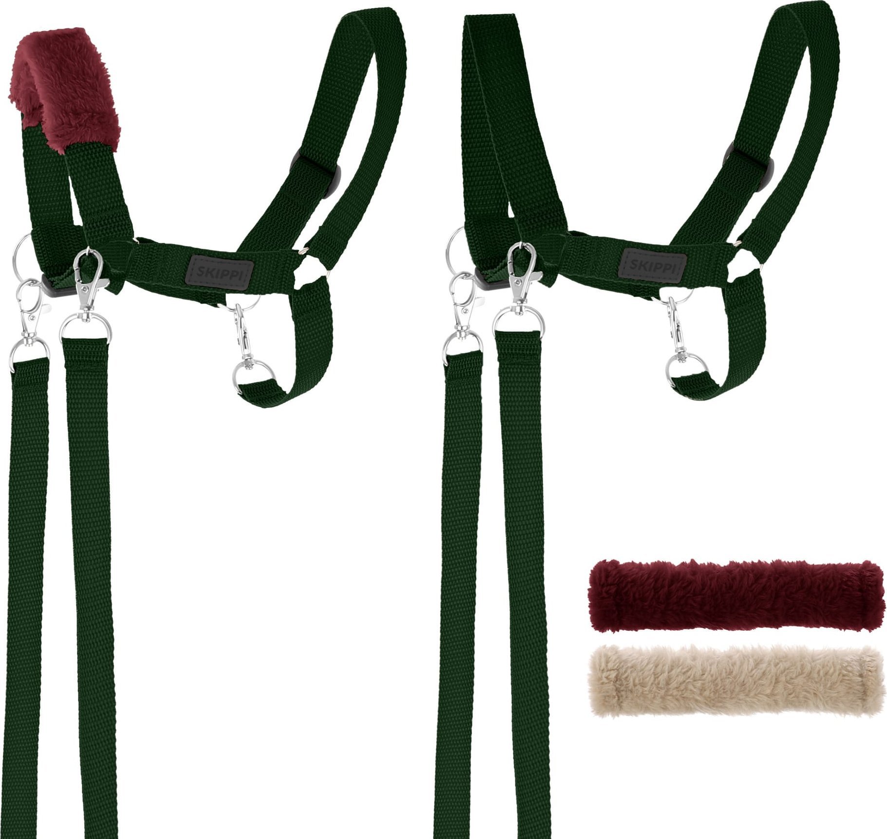 Skippi Kantar dla Hobby Horse - wodze, 2 wymienne futerka - ciemny zielony