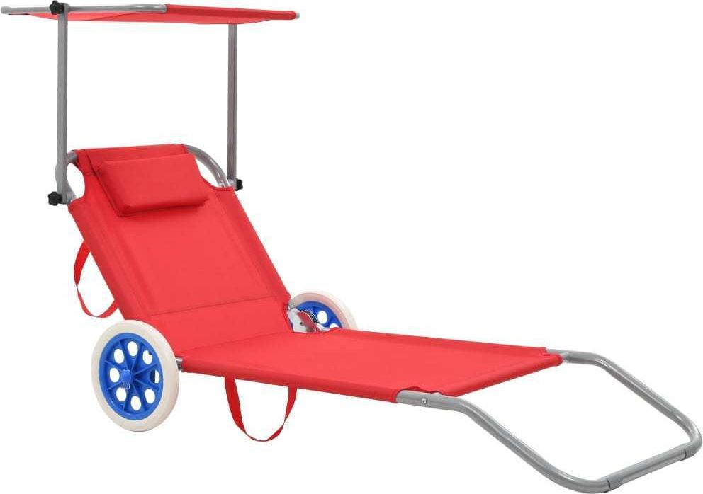 vidaXL składany leżak z zadaszeniem i kółkami, stal, czerwony (44324)