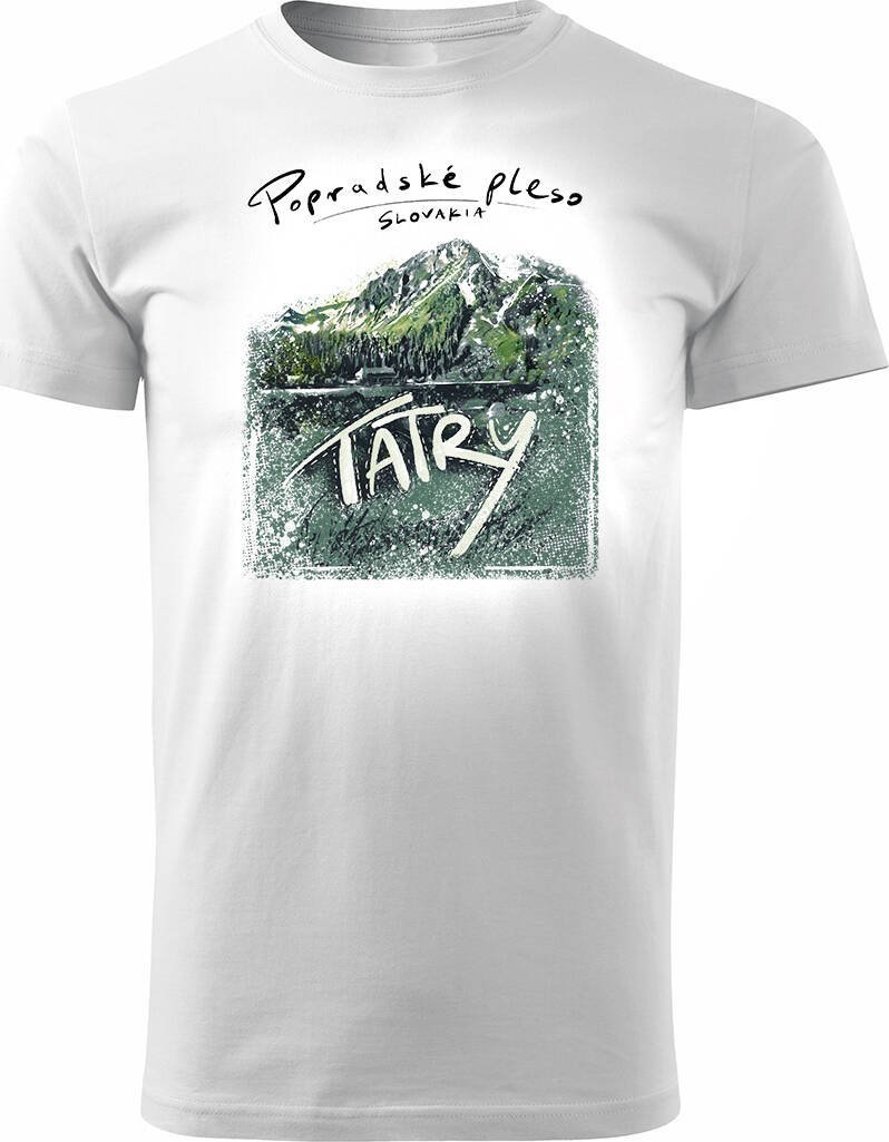 Topslang Koszulka z górami w góry turystyczna z Tatrami Tatry Popradskie Pleso trekkingowa męska biała REGULAR L