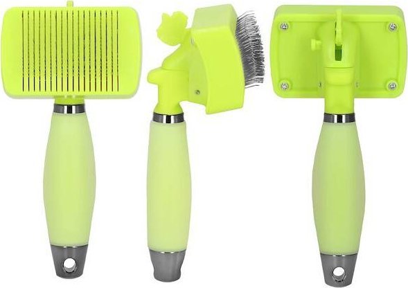Springos Szczotka do sierści psa i kota samoczyszcząca ze stali nierdzewnej zielona UNIWERSALNY