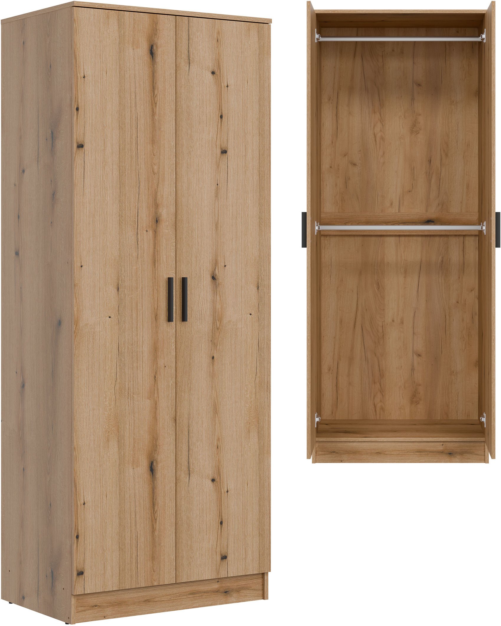 Szafa dwudrzwiowa z drążkami na ubrania wąska 80 cm dąb evoke MONTANA MT01